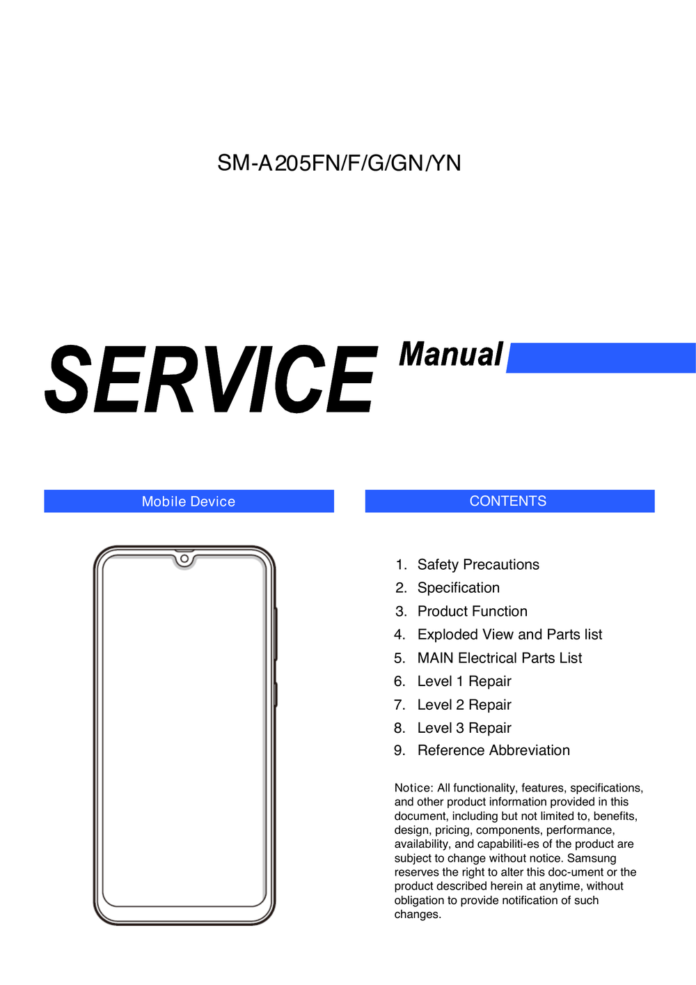 Galaxy A20 SM-A205FN_SVC_MANUAL包含一二三级维修指南_decrypted(A20(SM-A205FN)).pdf-第1页.png