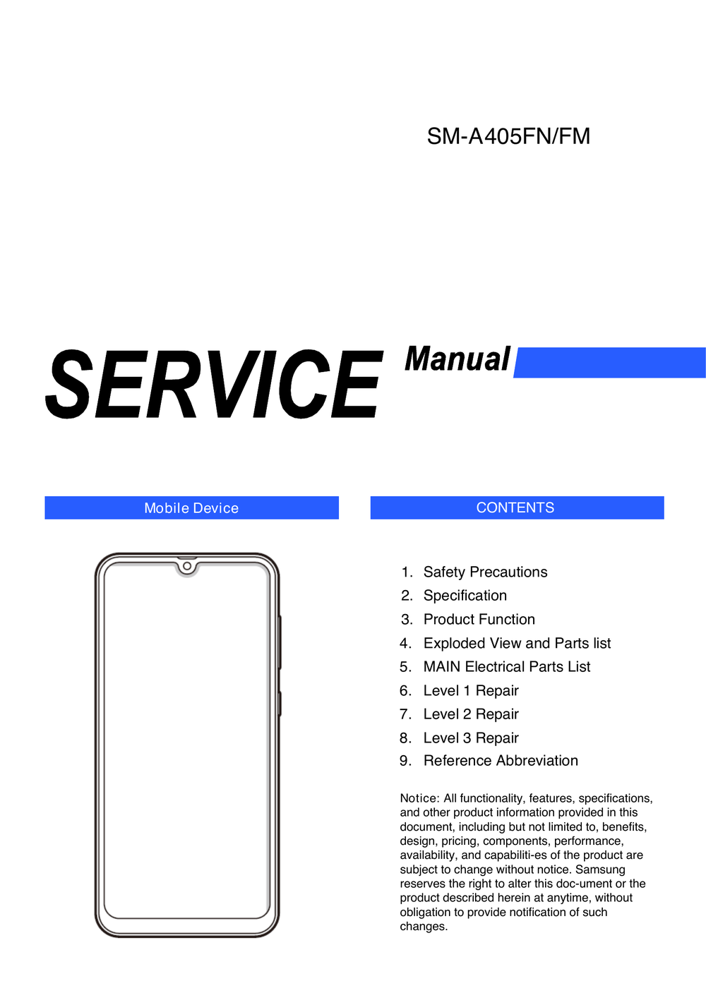 Galaxy A40 SM-A405FN_SVC_MANUAL包含一二三级维修指南(三星 A40（A405FN）).pdf-第1页.png