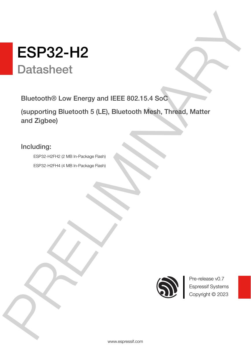 ESP32-C6 Technical Reference Manua（英文）(Esp32-h2_datasheet_en).pdf