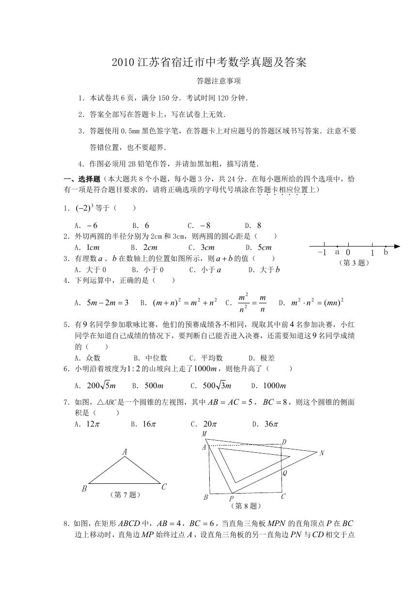 2010江苏省宿迁市中考数学真题及答案.doc