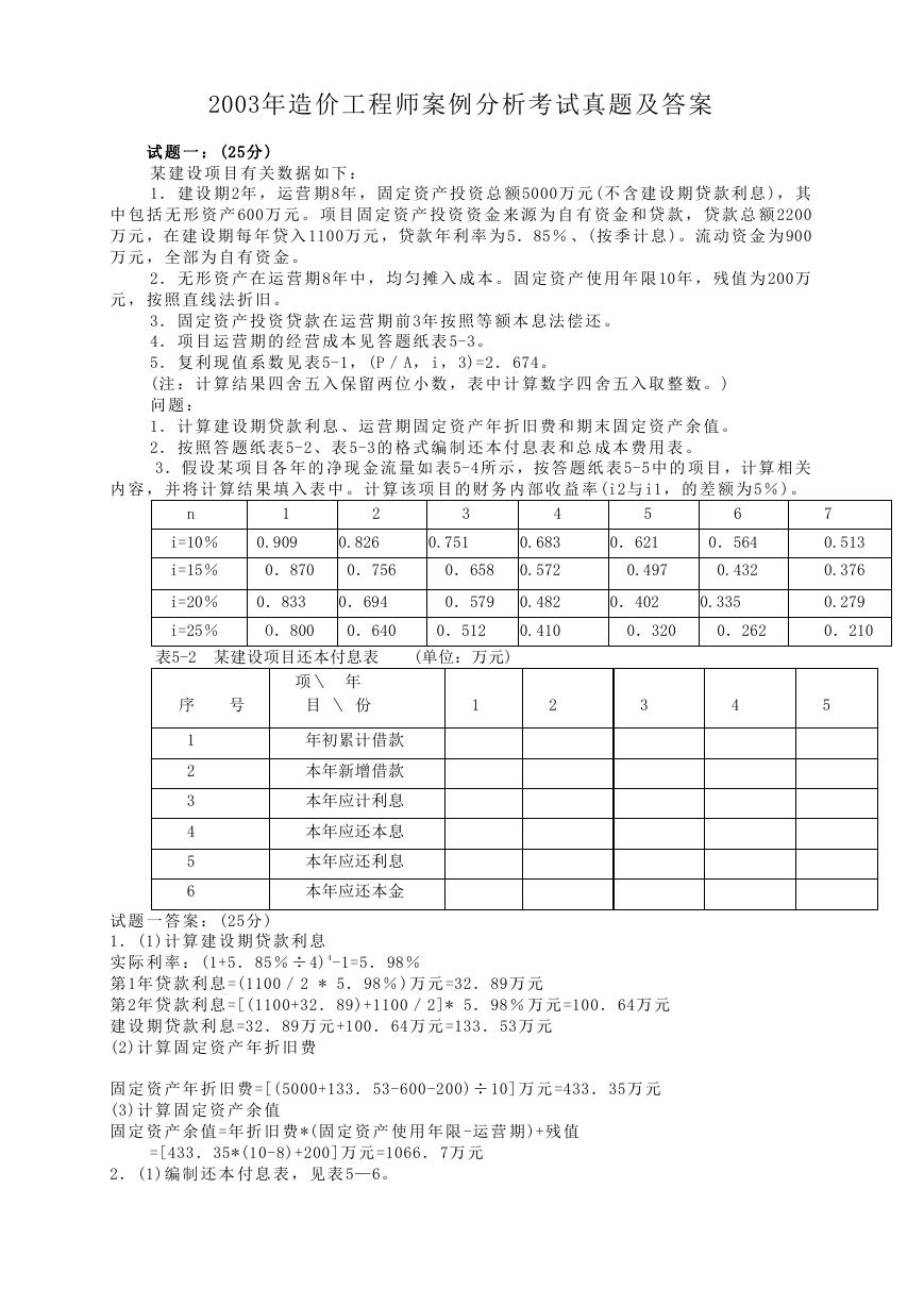 2003年造价工程师案例分析考试真题及答案.doc