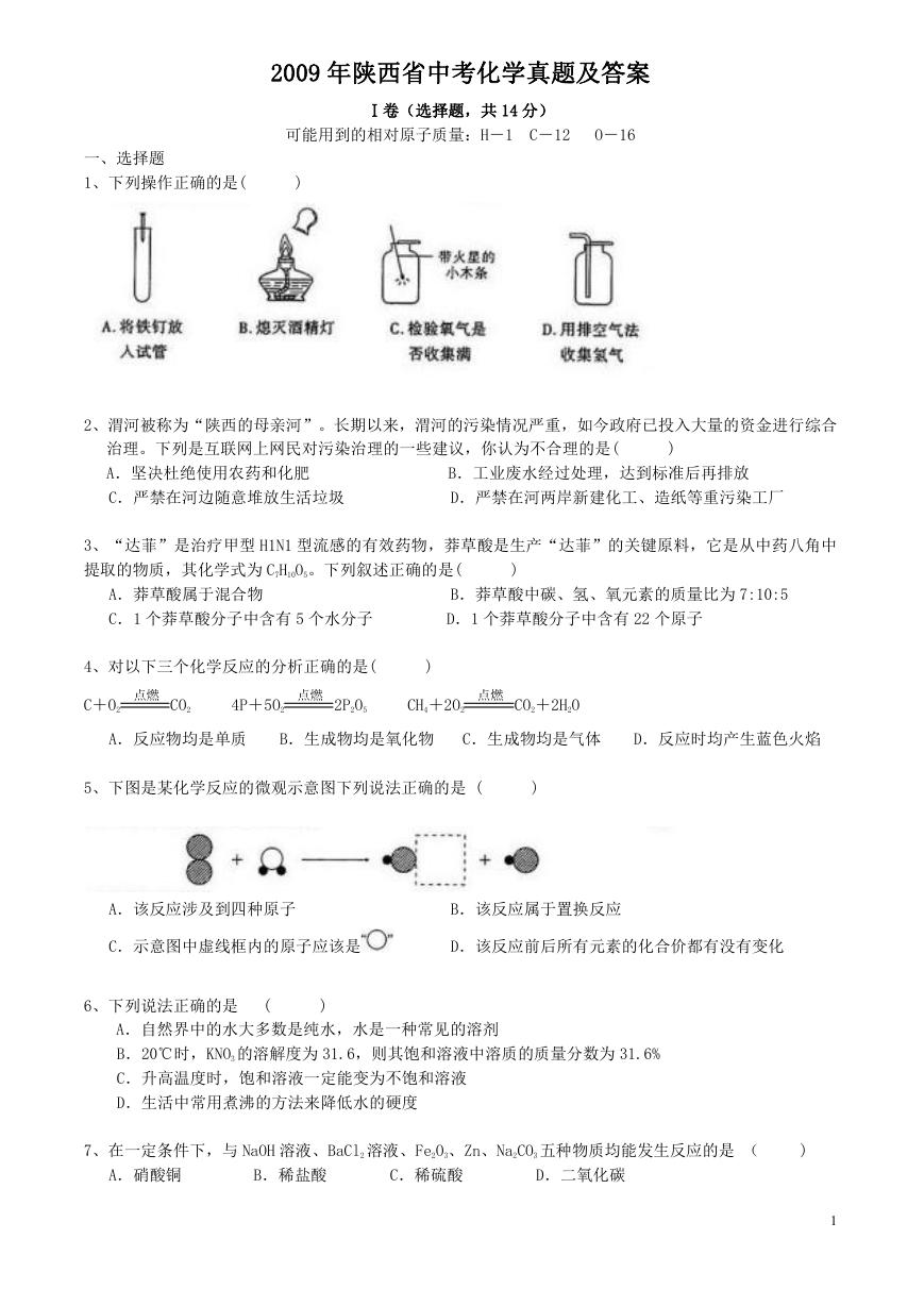 2009年陕西省中考化学真题及答案.doc