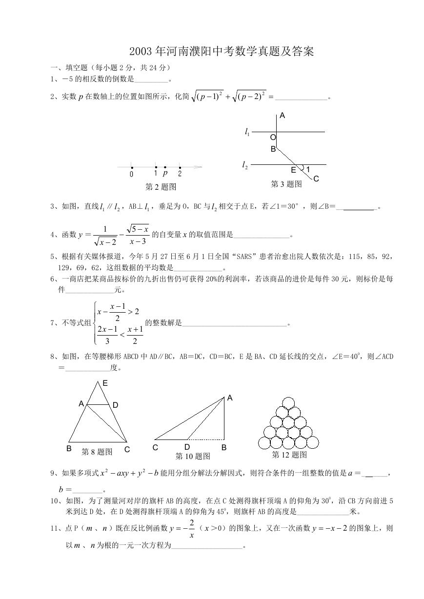 2003年河南濮阳中考数学真题及答案.doc