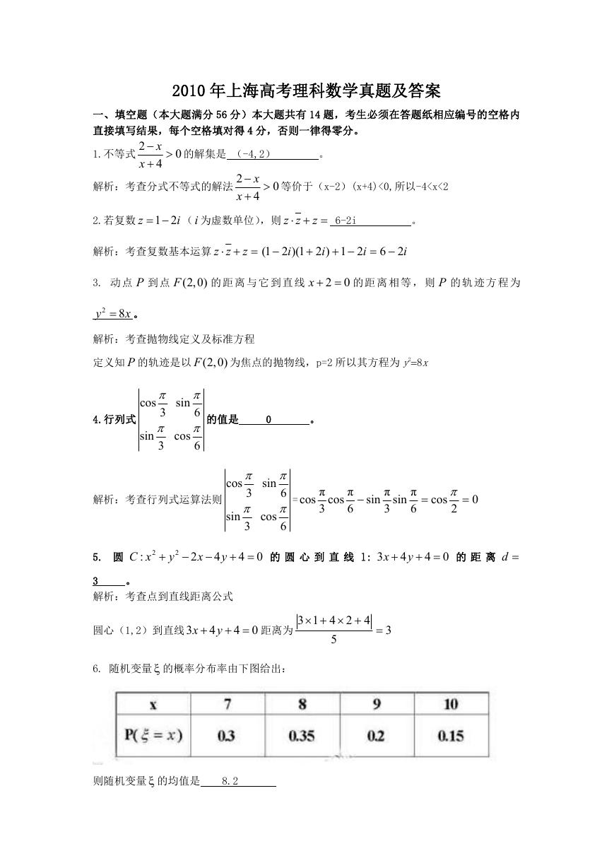 2010年上海高考理科数学真题及答案.doc