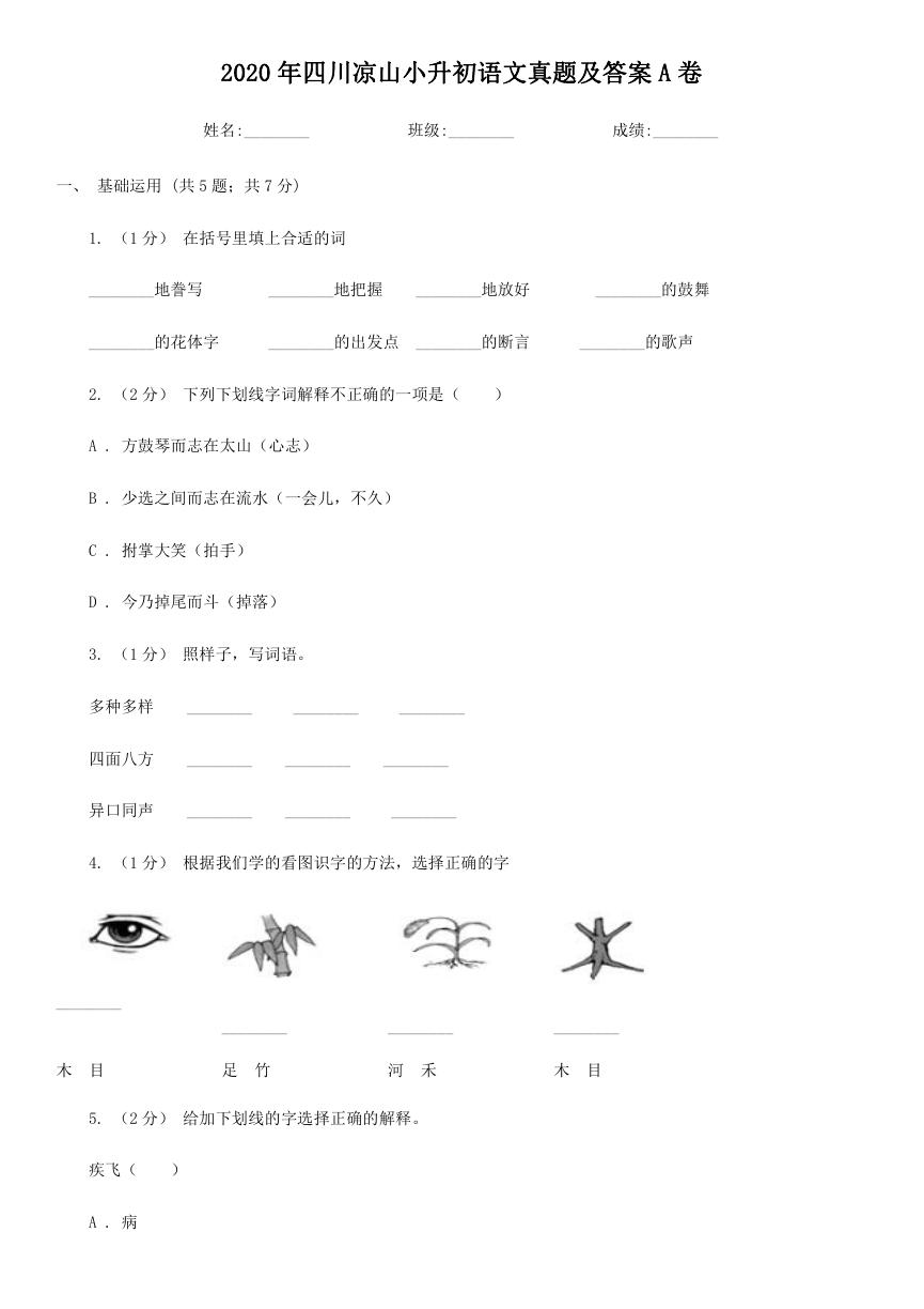 2020年四川凉山小升初语文真题及答案A卷.doc
