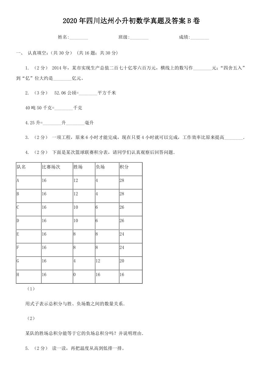 2020年四川达州小升初数学真题及答案B卷.doc