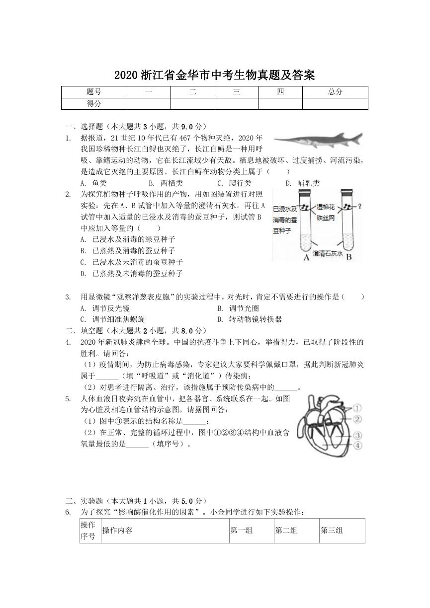 2020浙江省金华市中考生物真题及答案.doc