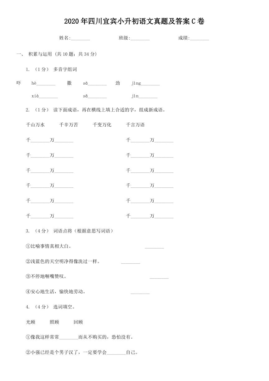2020年四川宜宾小升初语文真题及答案C卷.doc