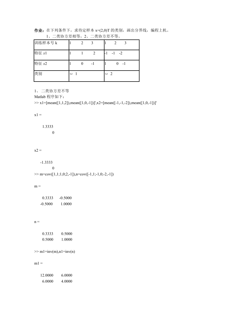 贝叶斯分类作业题 matlab.doc