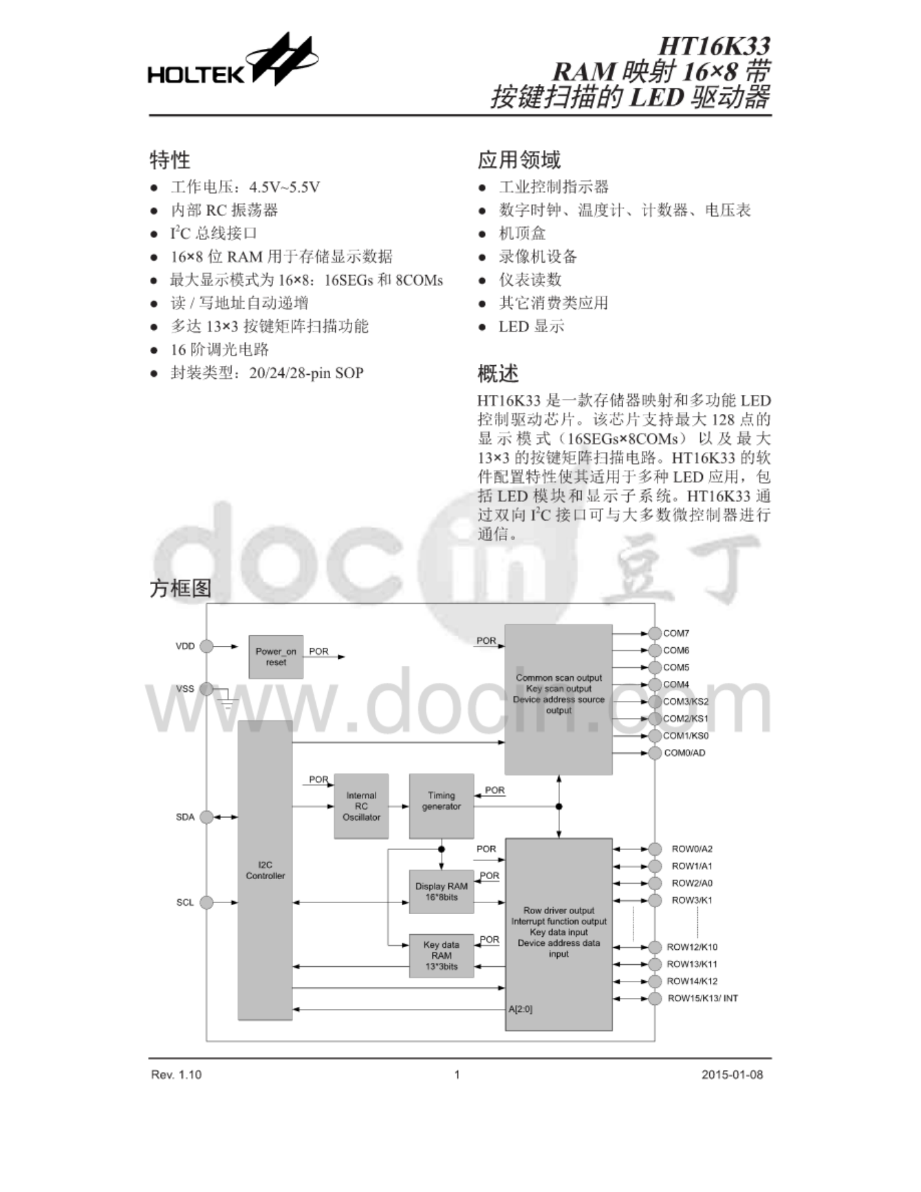 HT16K33-16*8LED点阵屏驱动，完美中文版说明书-非翻译版.pdf
