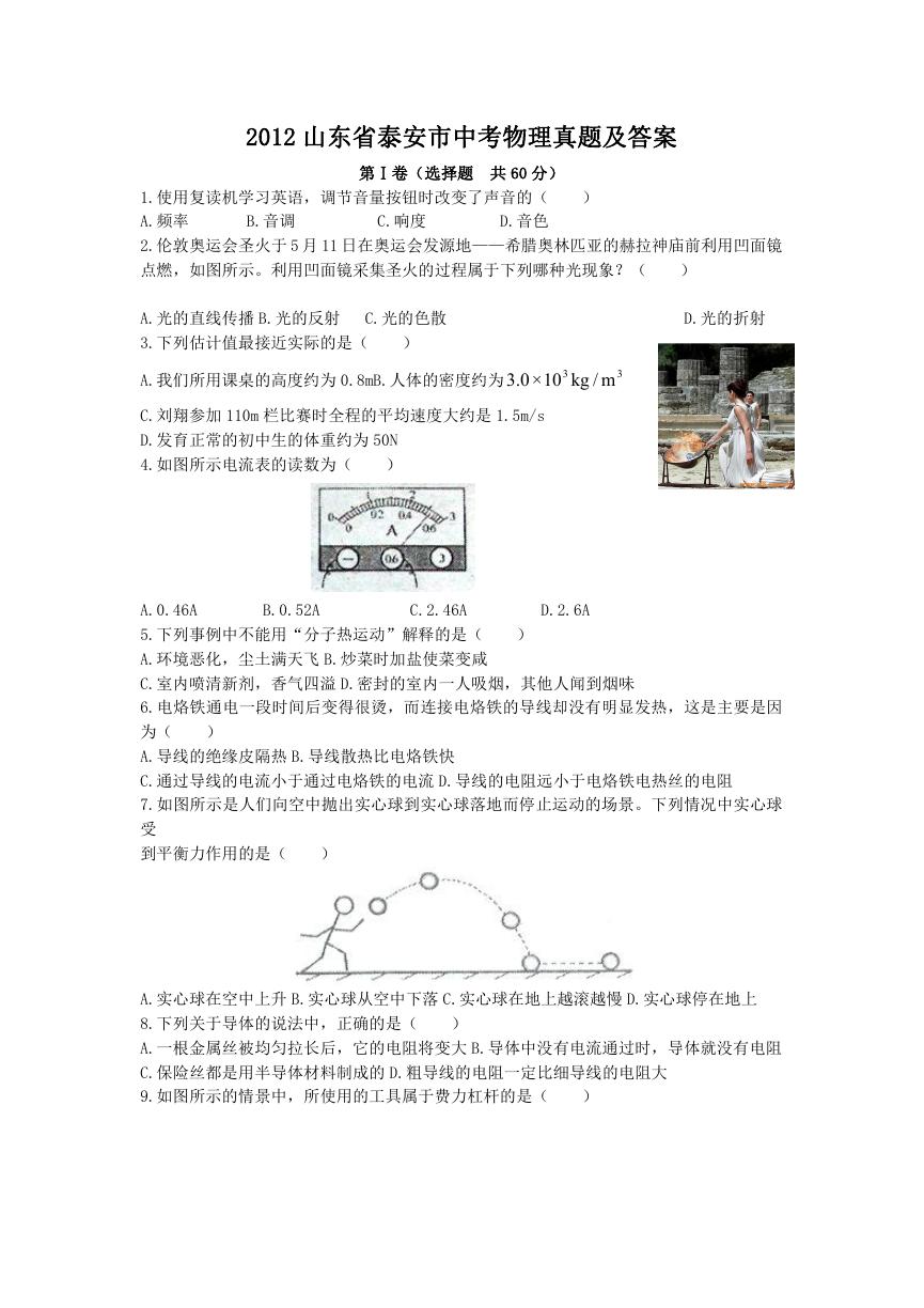 2012山东省泰安市中考物理真题及答案.doc