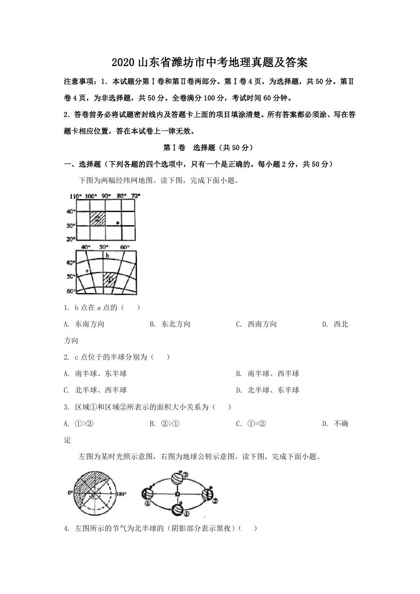 2020山东省潍坊市中考地理真题及答案.doc