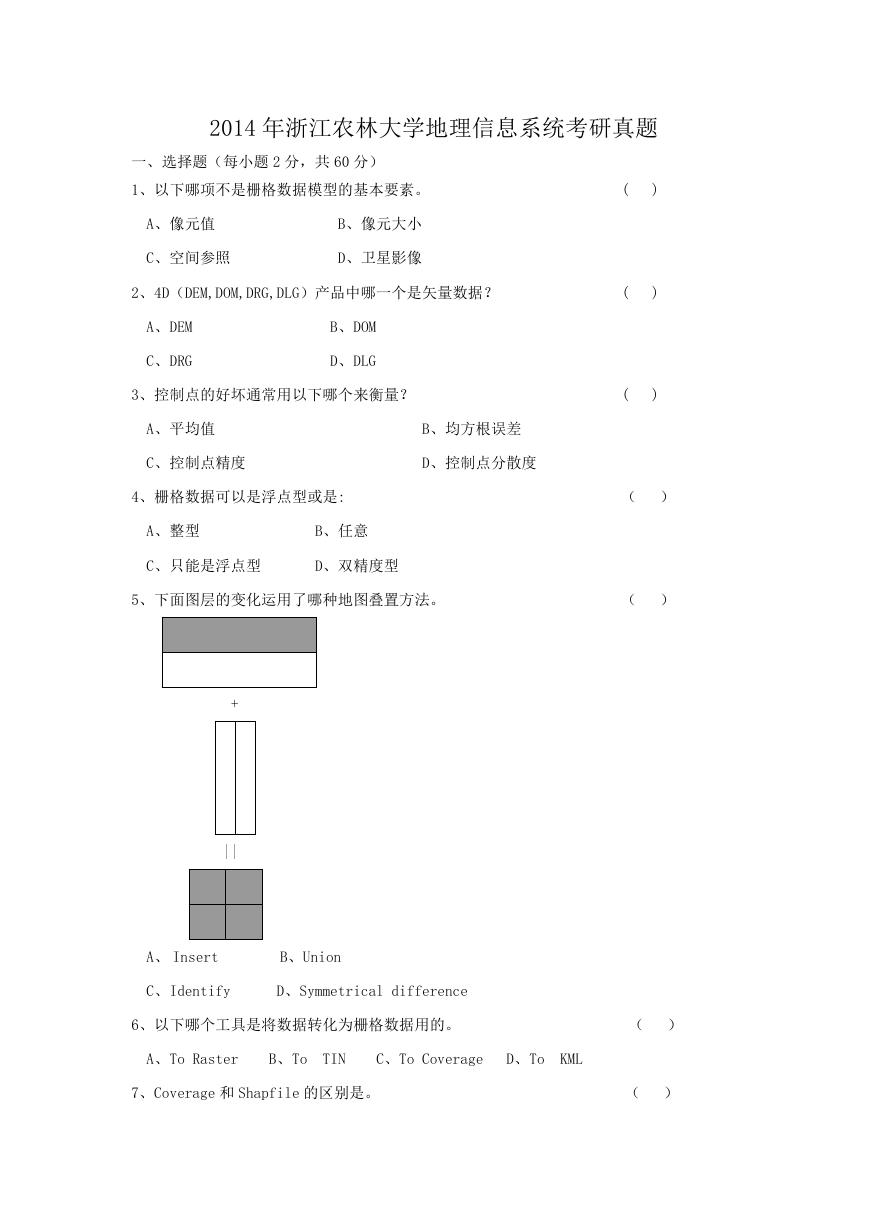 2014年浙江农林大学地理信息系统考研真题.doc
