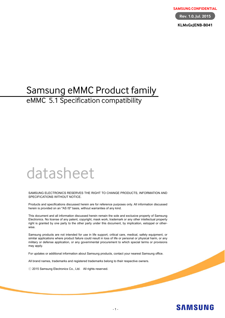 三星EMMC 5.1系列产品手册 datasheet.pdf