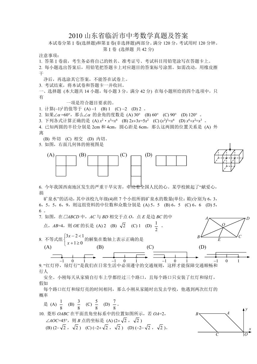 2010山东省临沂市中考数学真题及答案.doc