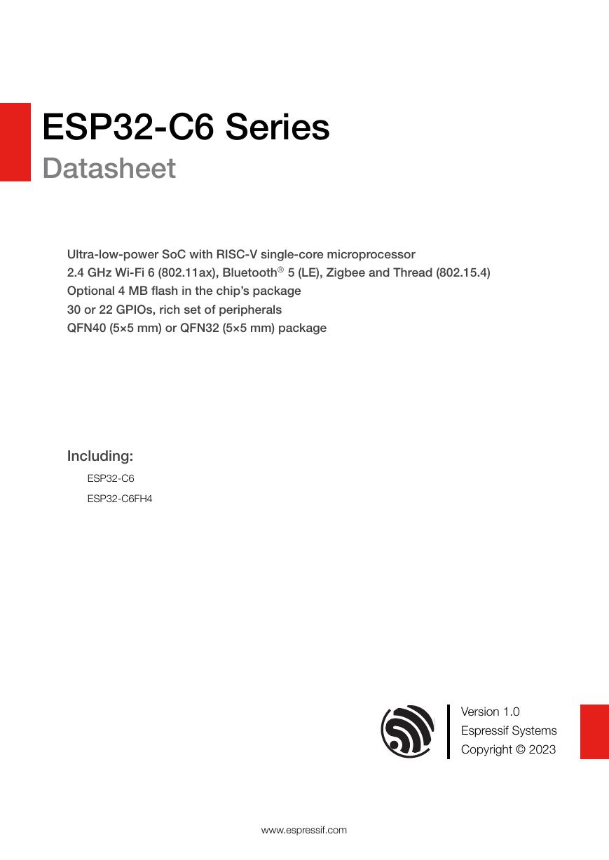 ESP32-C6  Series Datasheet（英文）(ESP32-C6_Series_Datasheet).pdf