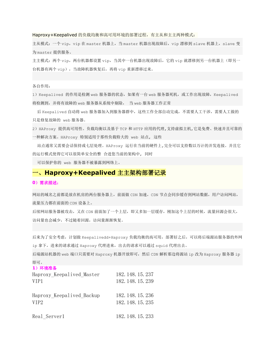 Haproxy+Keepalived高可用环境部署梳理（主主和主从模式）-完整部署记录（个人珍藏版）.doc
