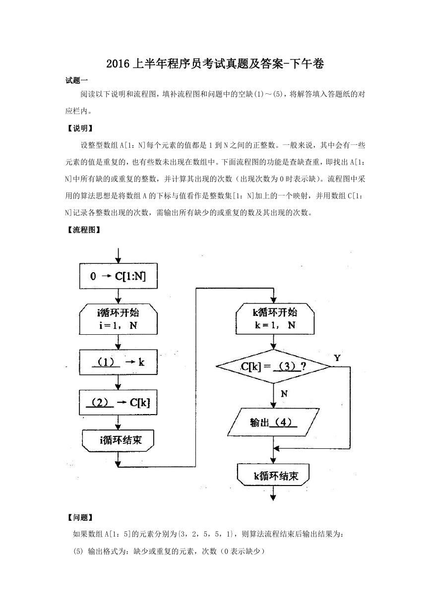 2016上半年程序员考试真题及答案-下午卷.doc