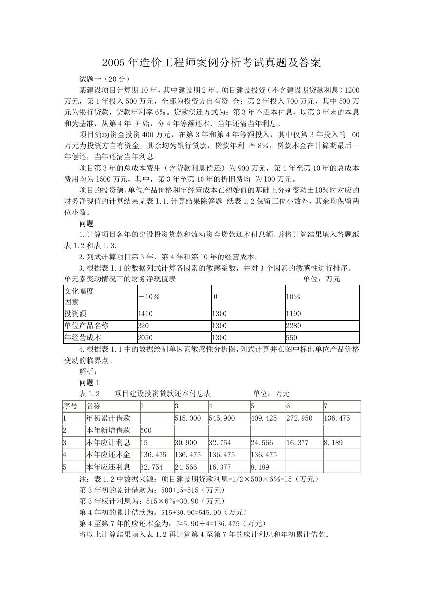 2005年造价工程师案例分析考试真题及答案.doc