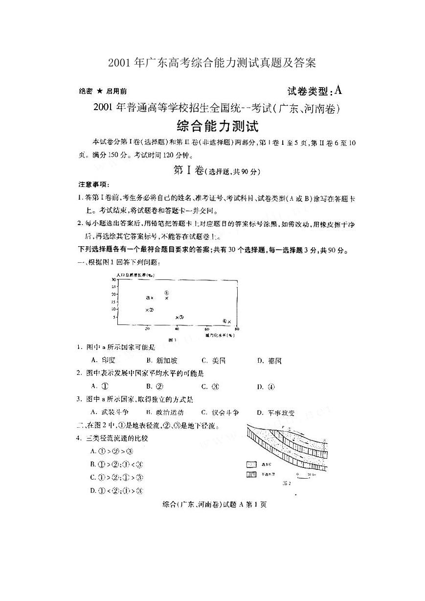 2001年广东高考综合能力测试真题及答案.doc