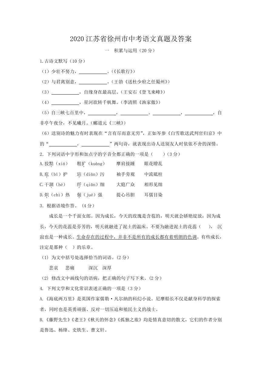 2020江苏省徐州市中考语文真题及答案.doc