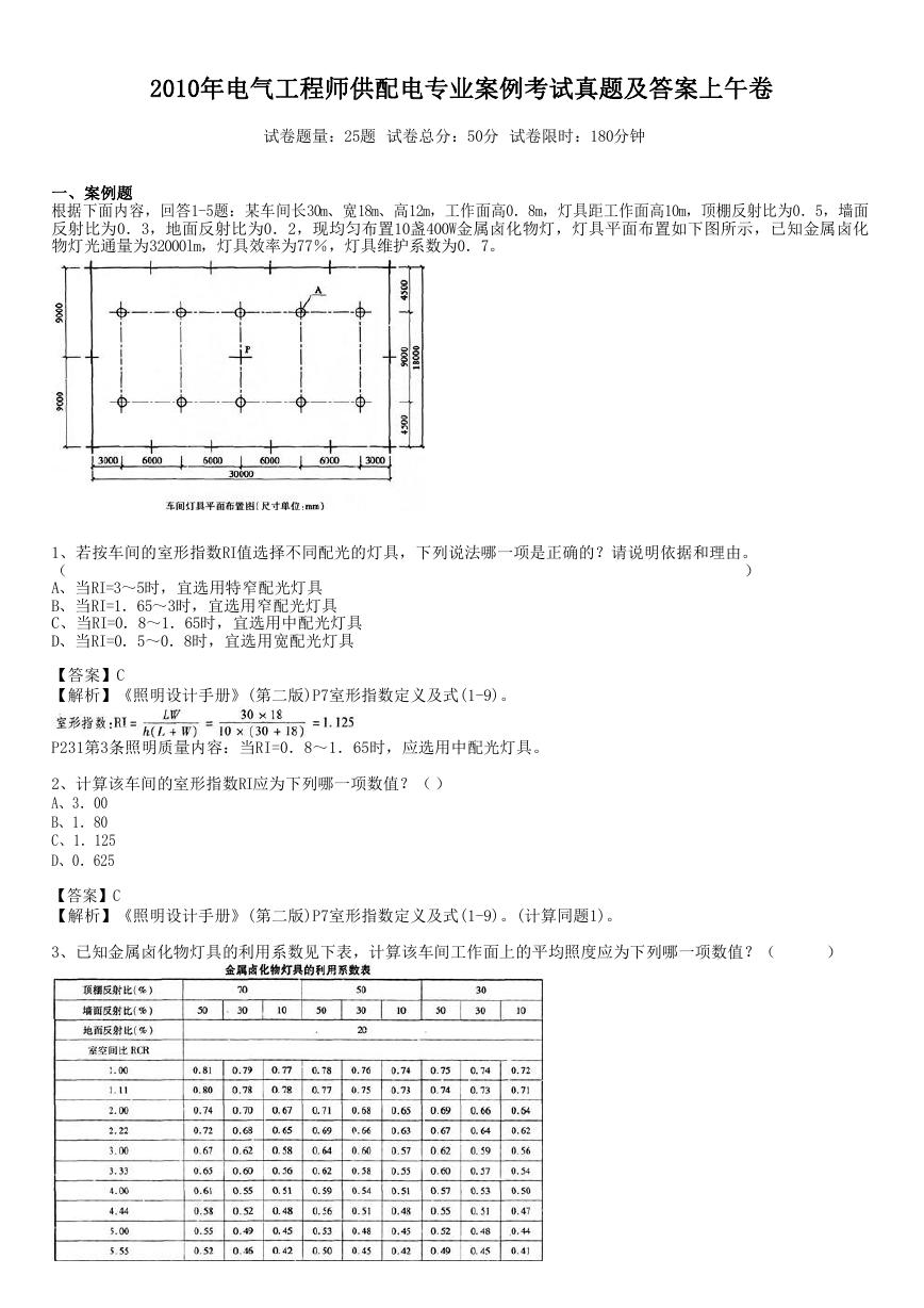 2010年电气工程师供配电专业案例考试真题及答案上午卷.doc