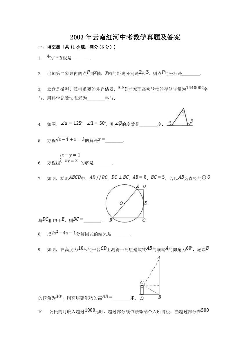 2003年云南红河中考数学真题及答案.doc