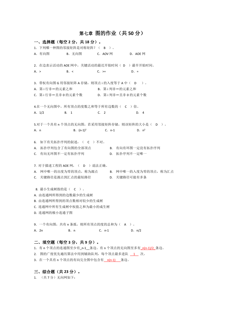 第七章 图作业及答案（50分）.docx