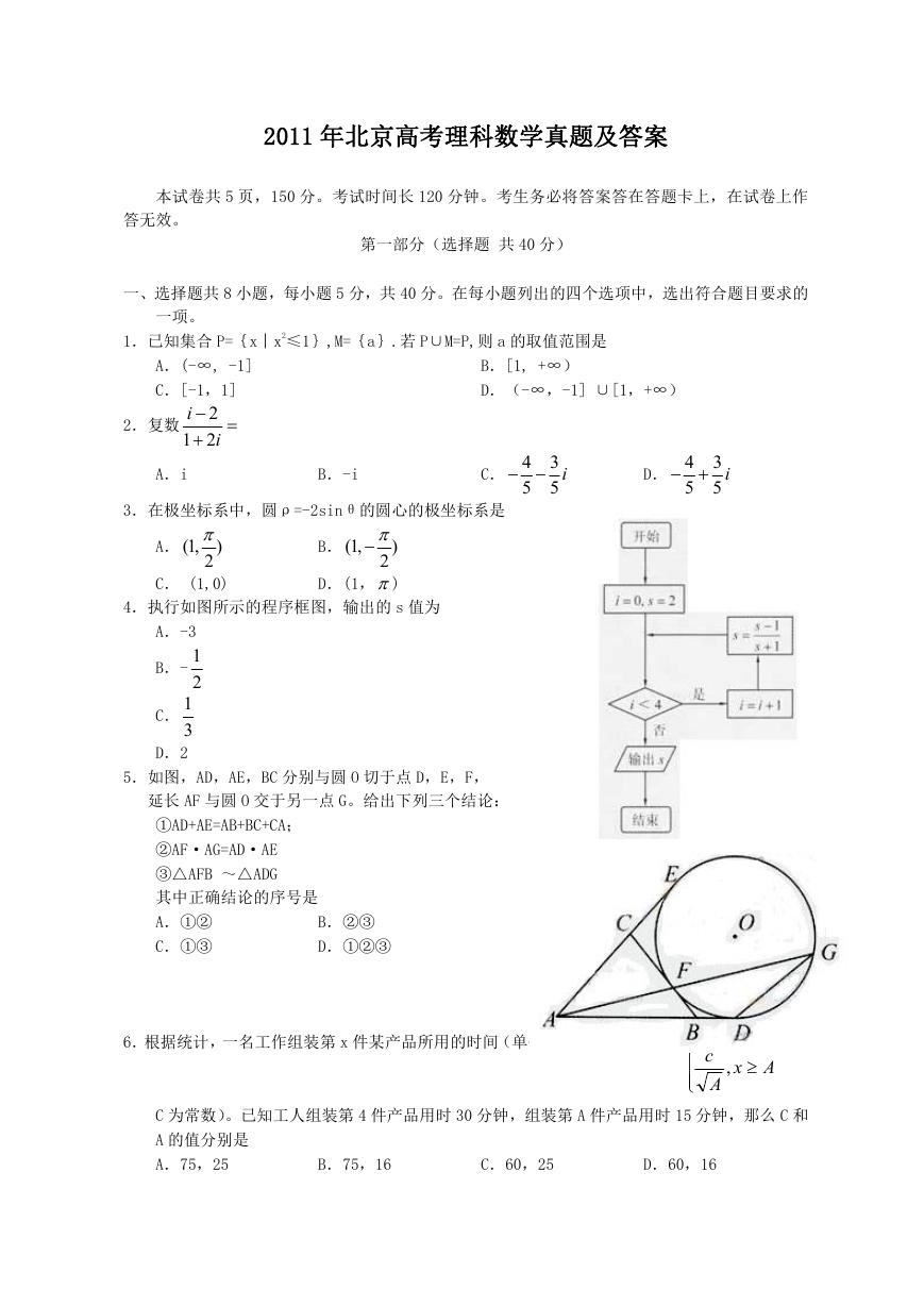 2011年北京高考理科数学真题及答案.doc