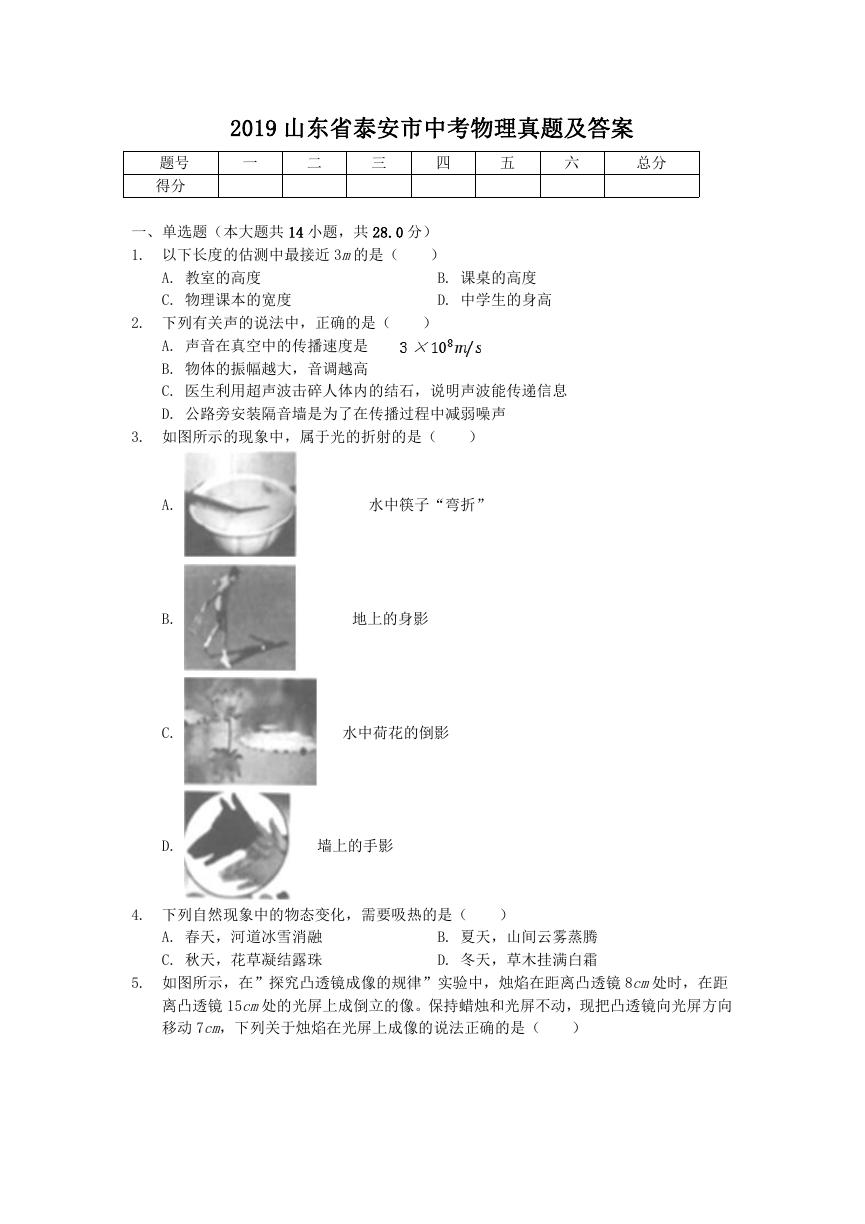 2019山东省泰安市中考物理真题及答案.doc