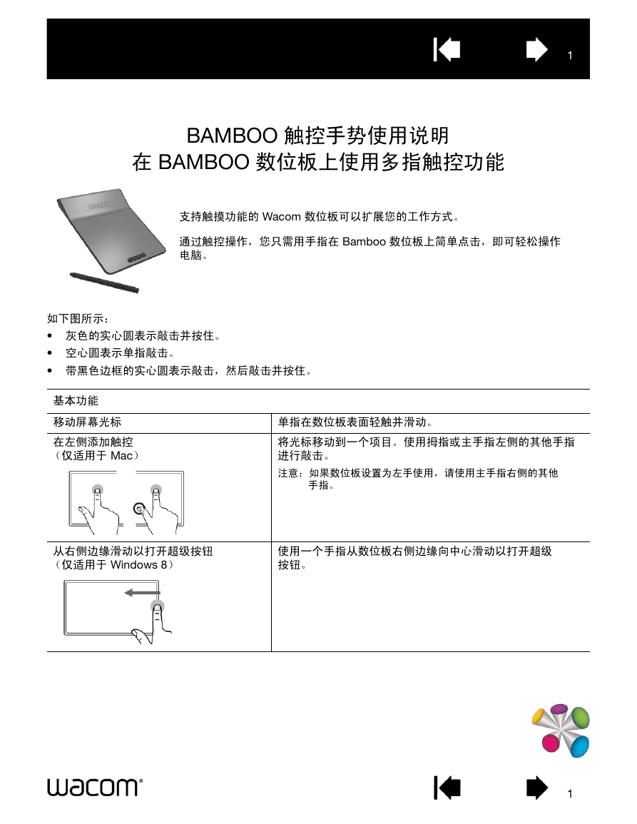 Wacom掌上无线-Bamboo Pad手势指引说明书.pdf