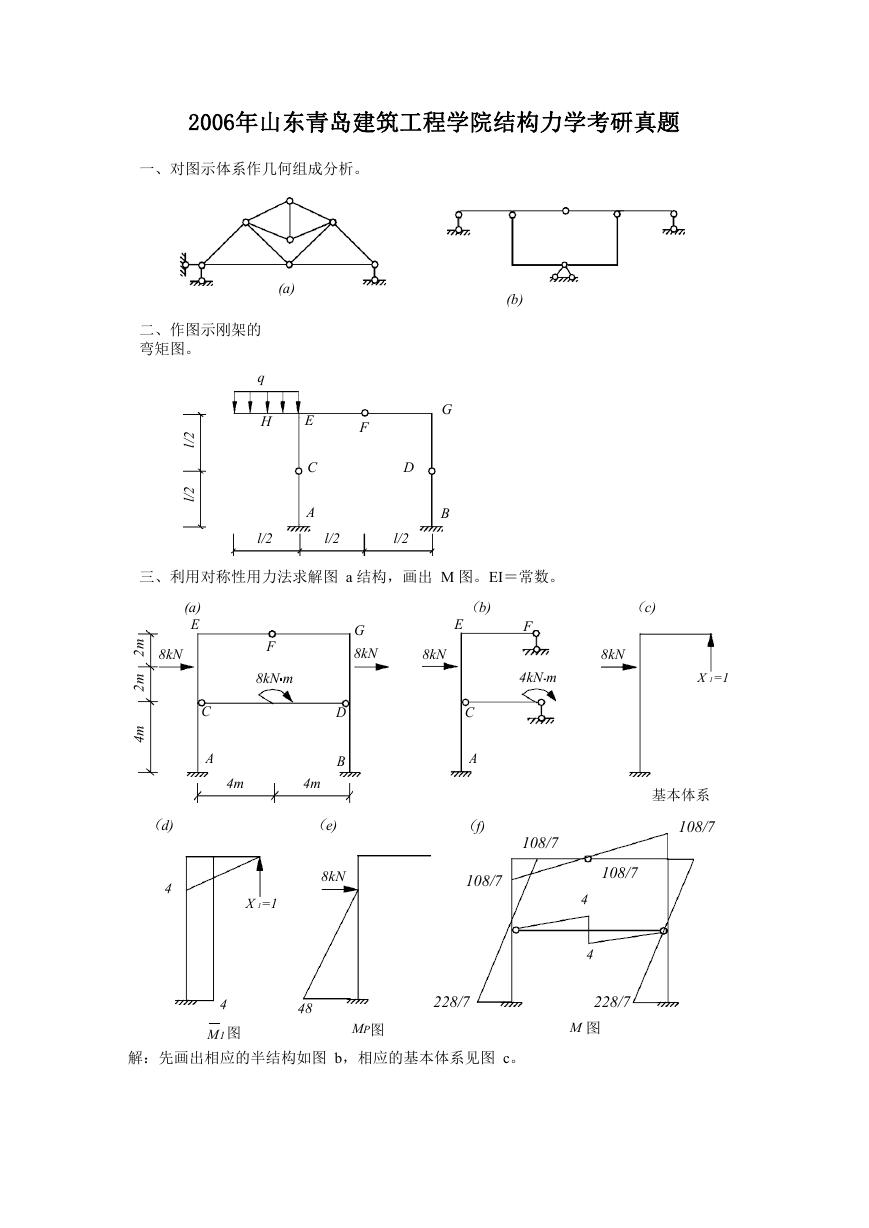 2006年山东青岛建筑工程学院结构力学考研真题.doc