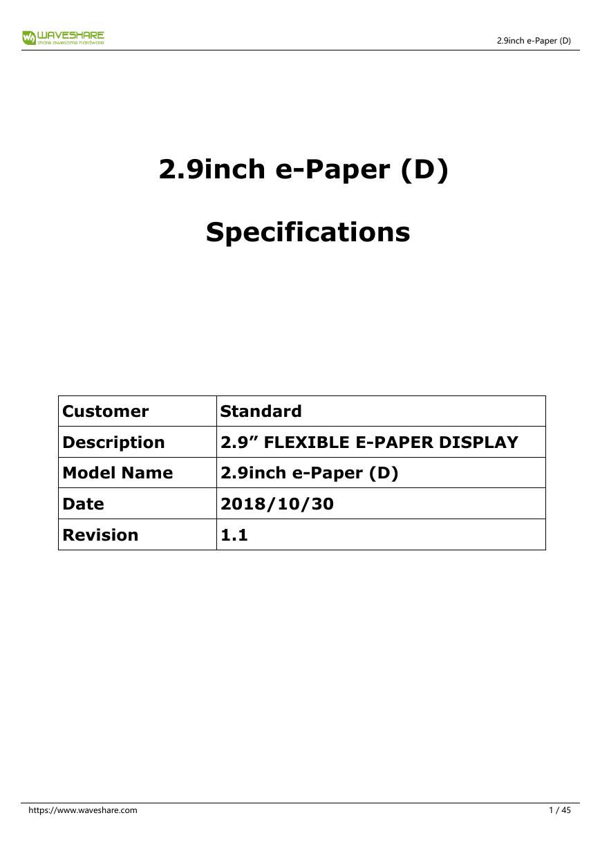 2.9inch e-Paper (D) 数据手册(2.9inch_e-Paper_(D)_Specification).pdf