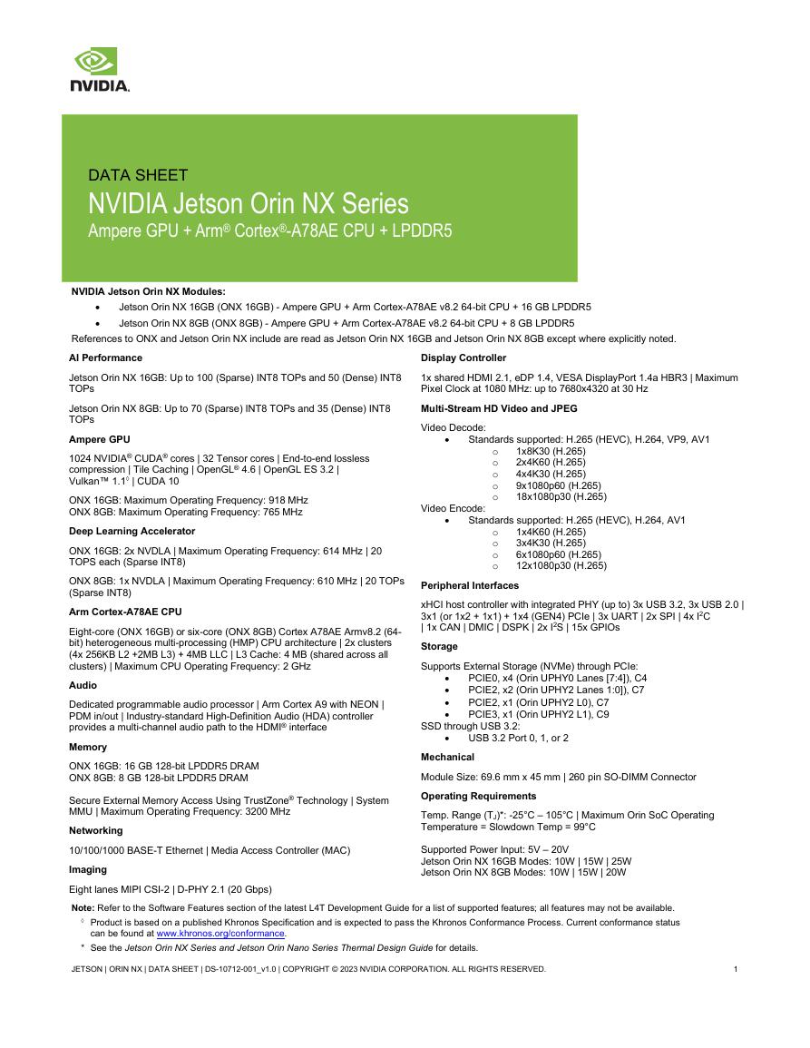Jetson Orin NX Series 数据手册 V1.0(Jetson_Orin_NX_DS-10712-001_v1.0).pdf
