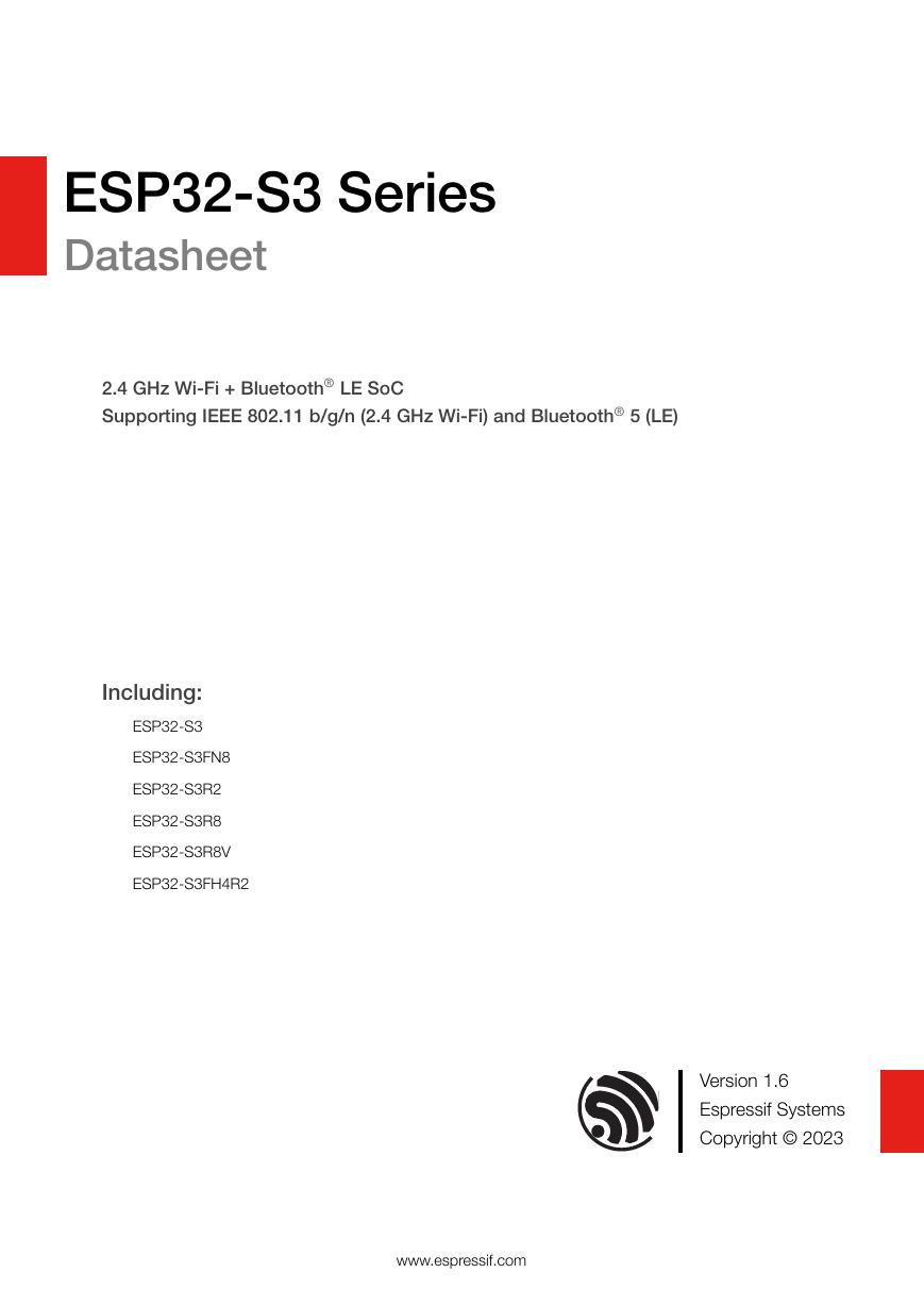 ESP32-S3数据手册（英文）(文件:Esp32-s3_datasheet_en).pdf