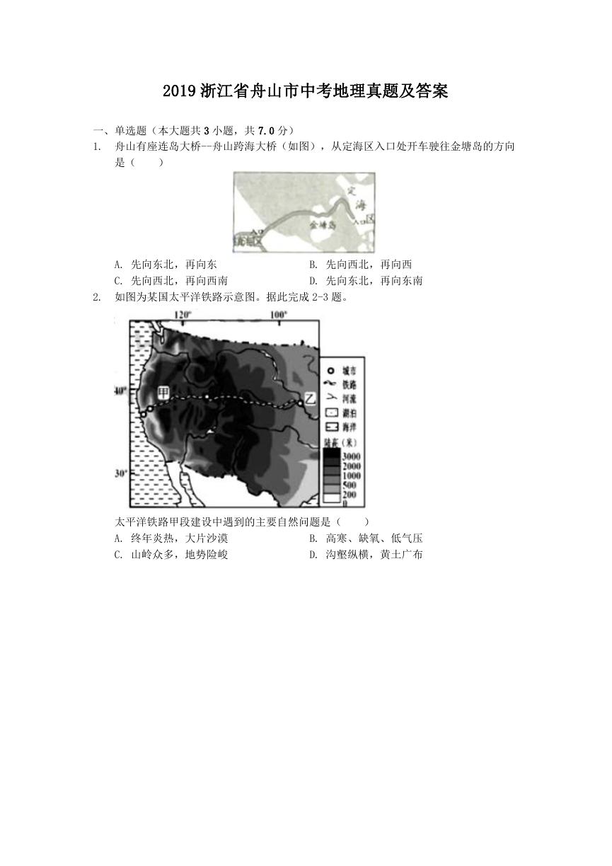 2019浙江省舟山市中考地理真题及答案.doc