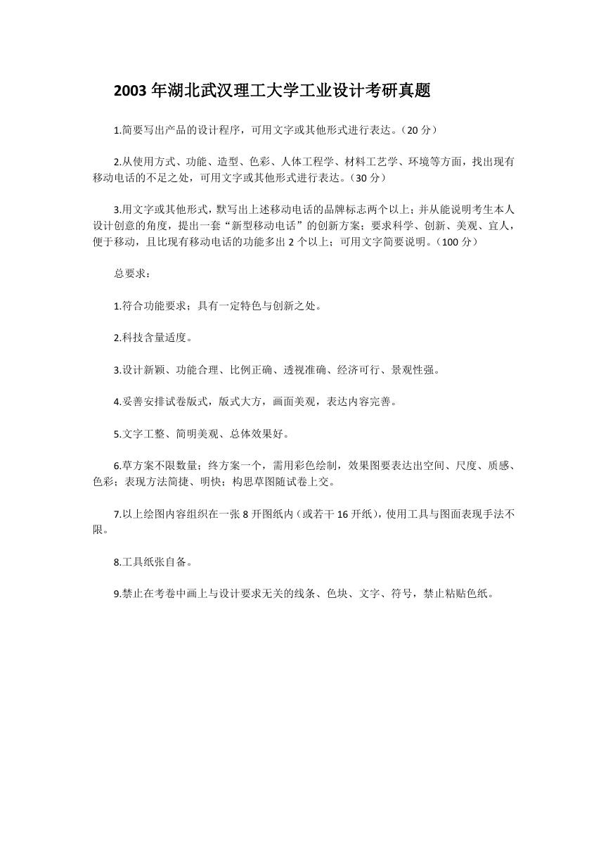 2003年湖北武汉理工大学工业设计考研真题.doc