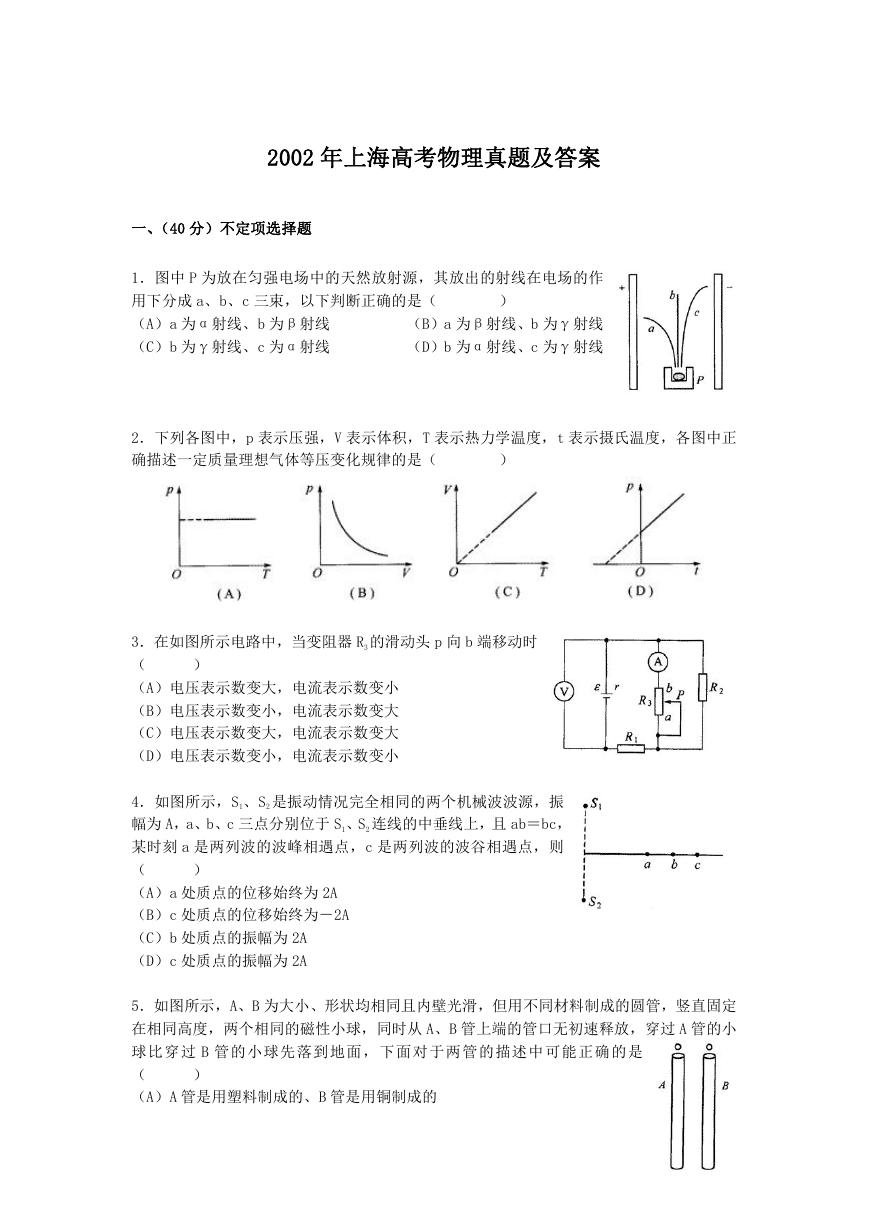 2002年上海高考物理真题及答案.doc