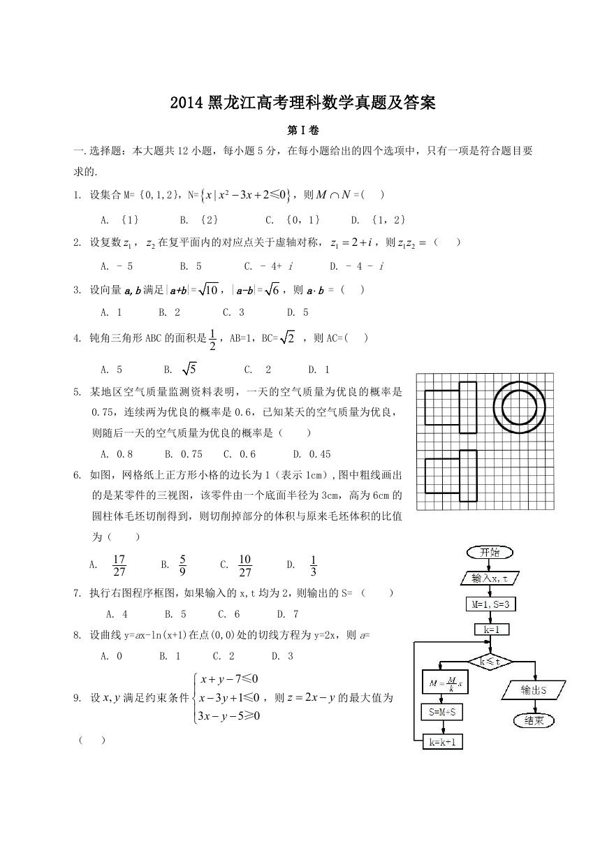 2014黑龙江高考理科数学真题及答案.doc