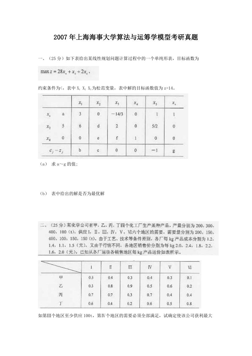2007年上海海事大学算法与运筹学模型考研真题.doc