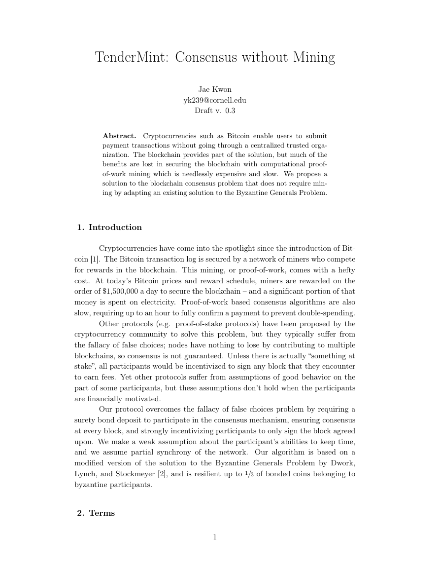 TenderMint: Consensus without Mining.pdf