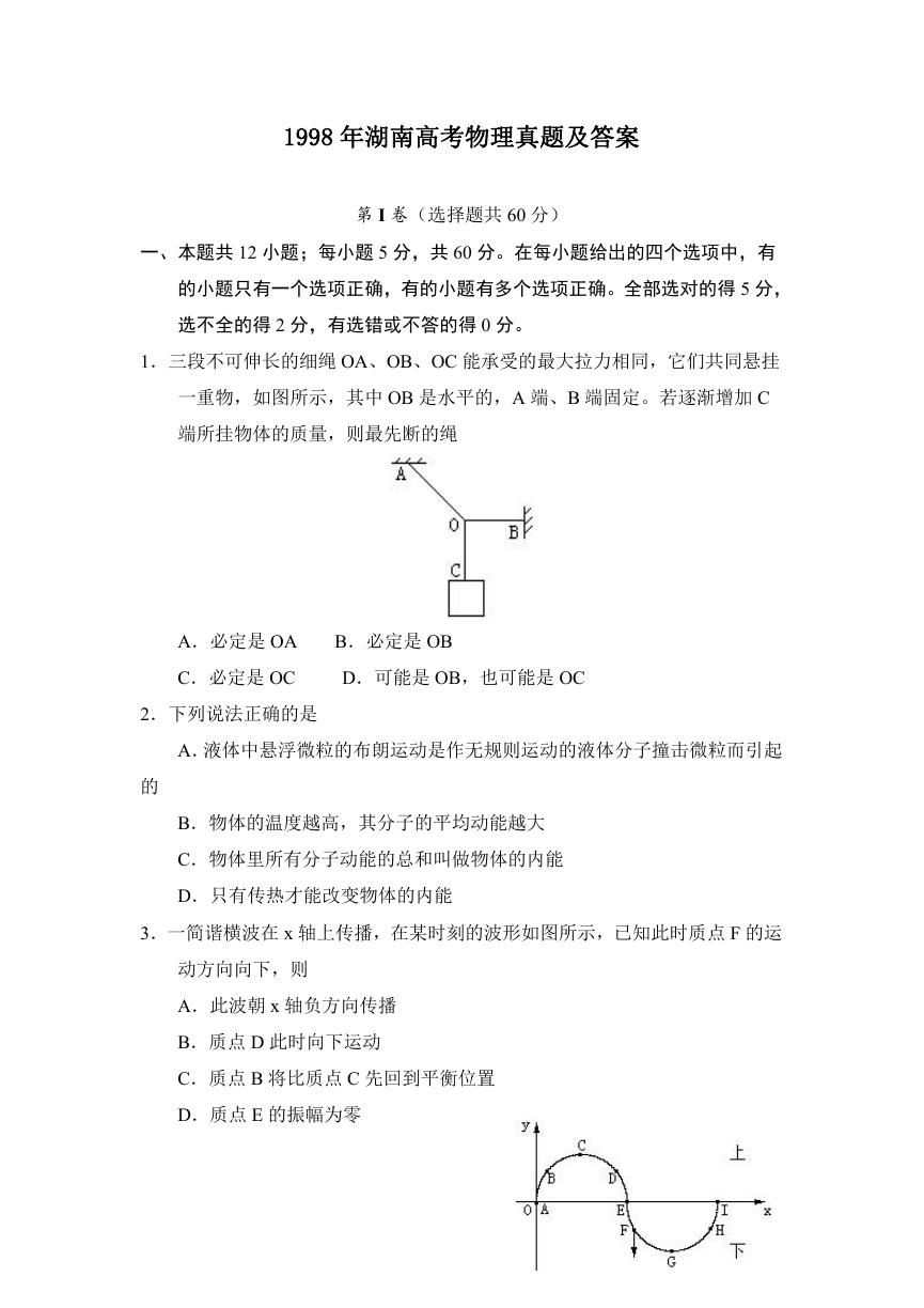 1998年湖南高考物理真题及答案.doc