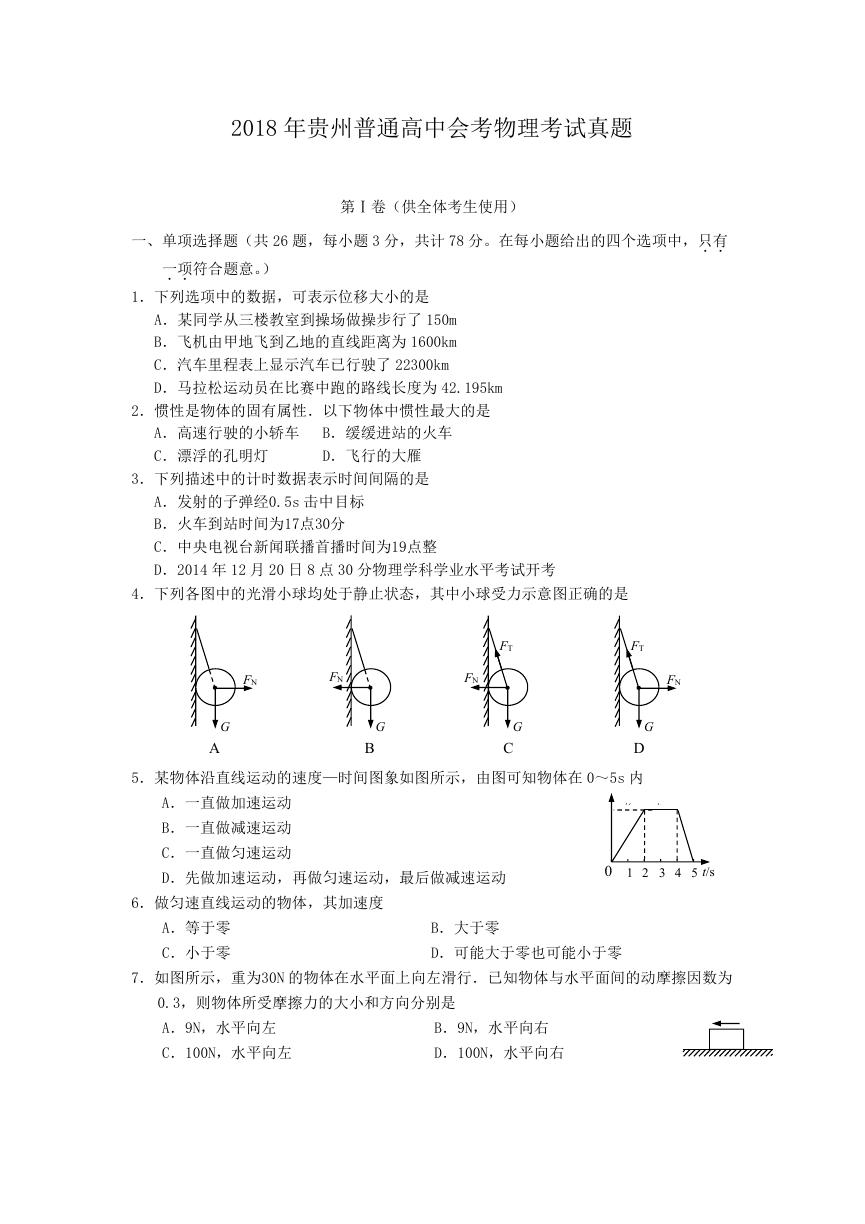 2018年贵州普通高中会考物理考试真题.doc