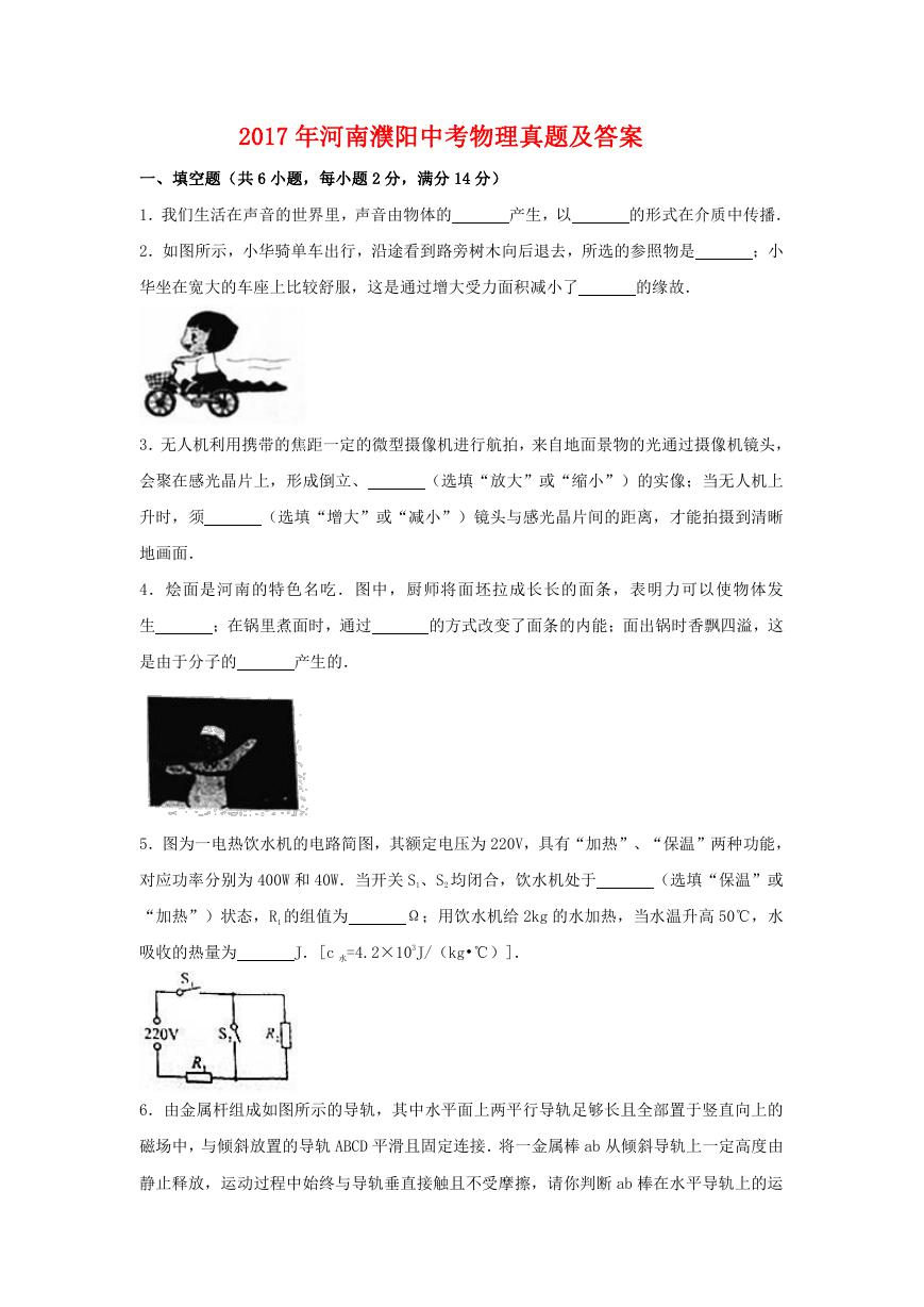 2017年河南濮阳中考物理真题及答案.doc